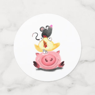 Cute Best Friends Piggy Chick and Mouse - Cartoon Confetti