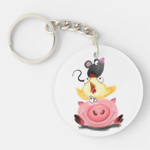 Cute Best Friends Piggy Chick and Mouse - Cartoon Keychain