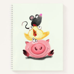 Cute Best Friends Piggy Chick and Mouse - Cartoon  Notebook