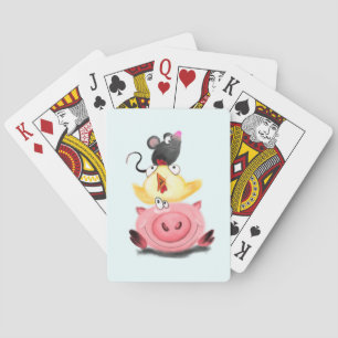 Cute Best Friends Piggy Chick and Mouse - Cartoon Playing Cards