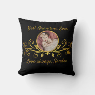 Cute Best Grandma ever photo Black Gold custom  Throw Pillow