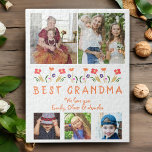 Cute Best Grandma Flowers Floral Family Photo Jigsaw Puzzle<br><div class="desc">Cute Best Grandma Flowers Floral Family 5 Photos Puzzle. Hand-drawn flowers and 5 family photos. Create your own personalized gift for a grandmother for Mother`s Day,  birthday or Christmas.</div>