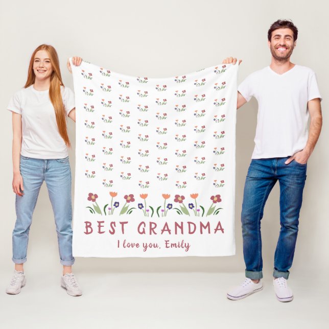 Cute Best Grandma Flowers Mother`s Day  Fleece Blanket (In Situ)