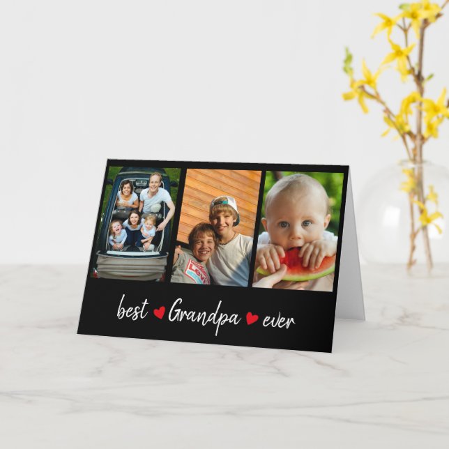 Cute Best Grandpa Ever 3 Photo Custom  Card (Yellow Flower)