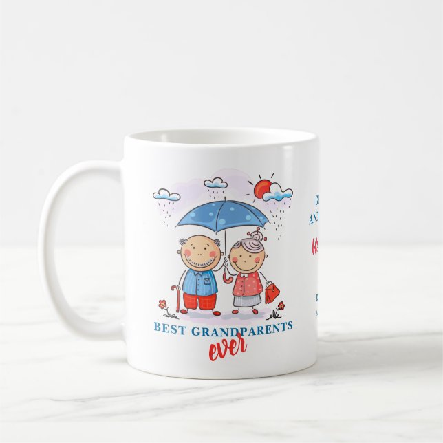 Cute Best Grandparents Ever Cartoon Personalized Coffee Mug (Left)