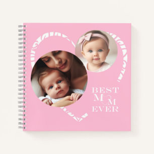 Cute "Best Mom Ever" Heart 3-Photo, Pink & White Notebook