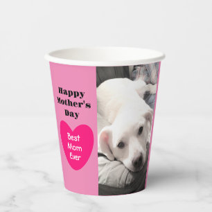 Cute Best Mom Ever Puppy Dog Pink Hearts One Photo Paper Cups