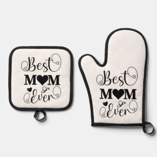 Cute Best Mom Ever Typography Script Mothers Day Oven Mitt & Pot Holder Set