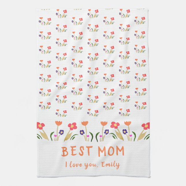 Cute Best Mom Flower Pattern Drawing Mother`s Day  Kitchen Towel (Vertical)