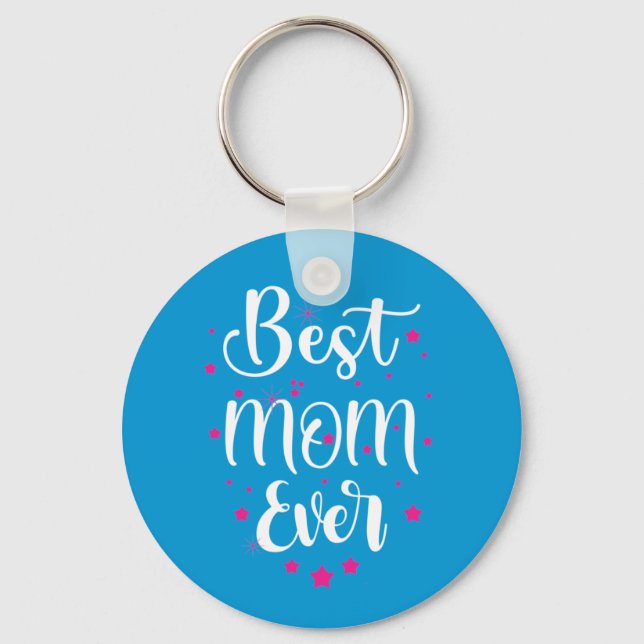 Cute Best Mom Text And Little Stars Keychain (Front)