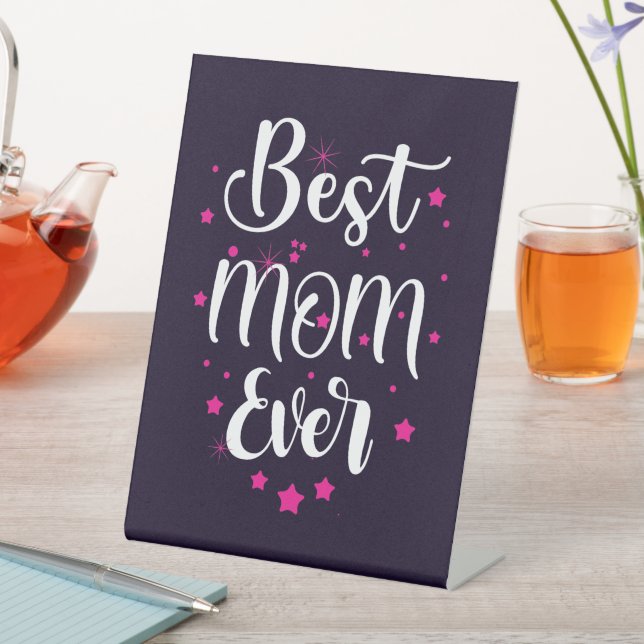 Cute Best Mom Text And Little Stars Pedestal Sign (In SItu)