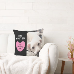 Cute Best Mommy Ever Puppy Dog Pink Heart 1 Photo  Throw Pillow
