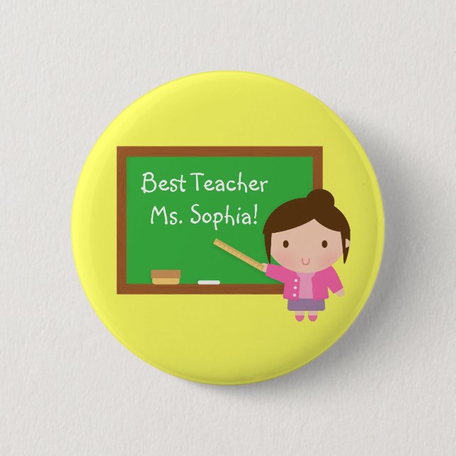 Cute Best Teacher And Chalkboard Personalized 2 Inch Round Button (Front)