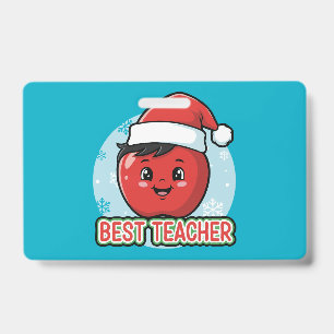 Cute Best Teacher Christmas Apple   Holiday  Badge
