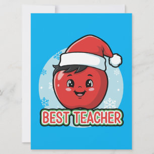 Cute Best Teacher Christmas Apple   Holiday  Card