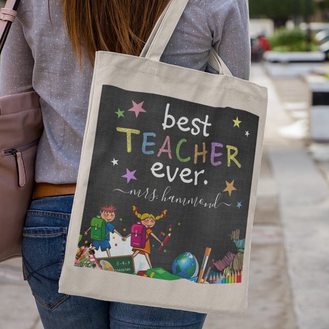 Cute Best Teacher Ever | Appreciation Gift Tote Bag (Creator Uploaded)