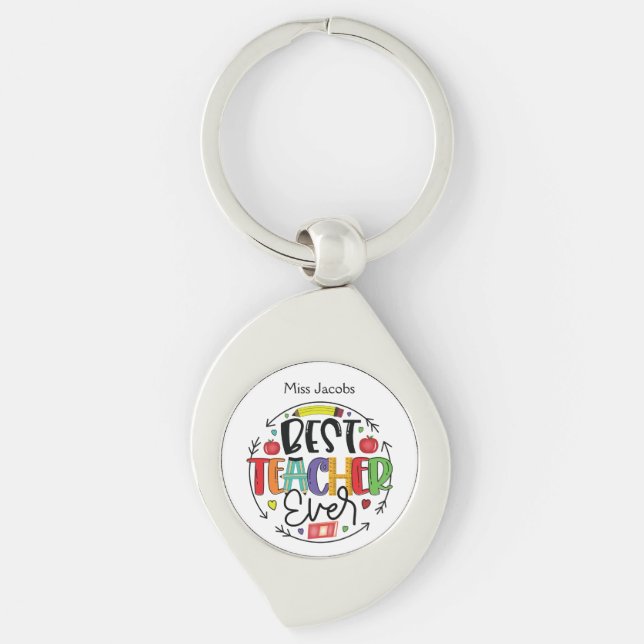 Cute Best Teacher Ever Customizable Name  Keychain (Front)