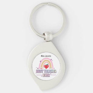 Cute Best Teacher Ever Rainbow Typography  Keychain