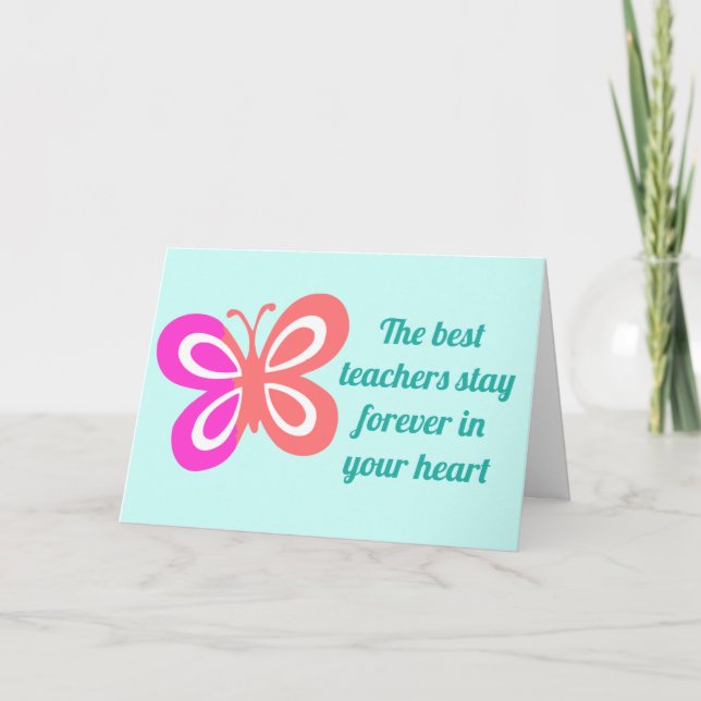Cute Best Teacher Quote Custom Butterfly Teal Card (Front)