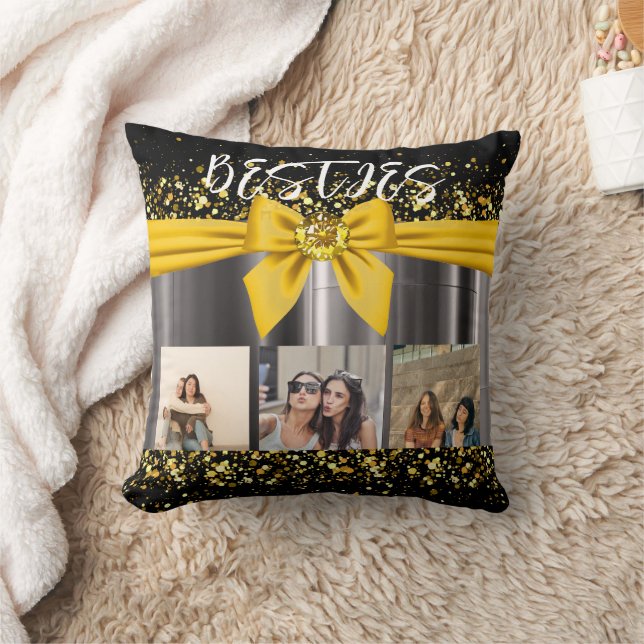 Cute Besties Best Friends Photo Collage BFF Modern Throw Pillow (Blanket)