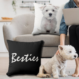 Cute Besties Brush Script Black and White Pet  Throw Pillow