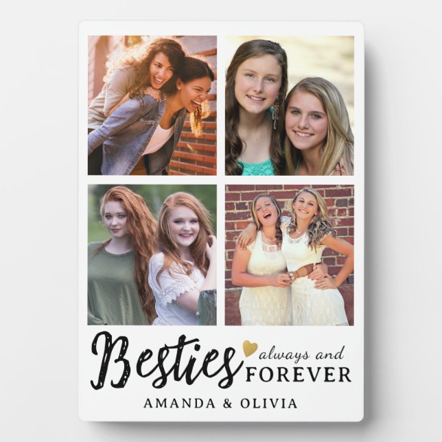 Cute Besties Forever Custom Name 4 Photo Collage Plaque (Front)