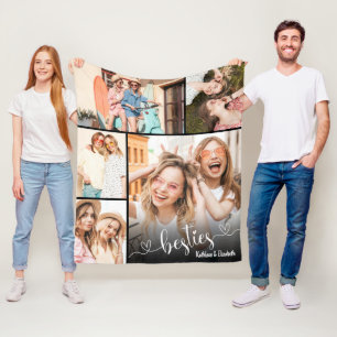 Cute Besties Script Best Friend Photo Fleece Blanket