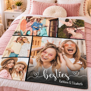 Cute Besties Script Best Friend Photo  Fleece Blanket