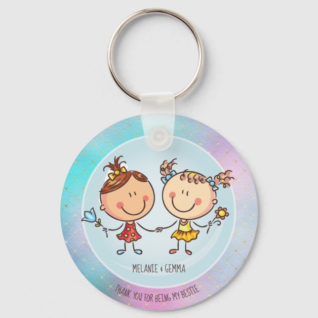Cute BFF Besties Kawaii Gifts for Girls Friends Keychain (Front)