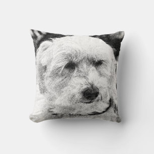Cute Bichon Dog Face Sketch Favourite Breed  Throw Pillow