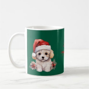 Cute Bichon Frise at Christmas Coffee Mug