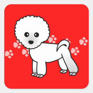 Cute Bichon Frise Cartoon Square Sticker