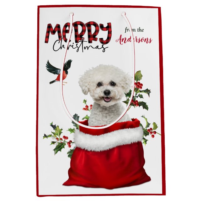 Cute Bichon Frise Dog Christmas Medium Gift Bag (Front)