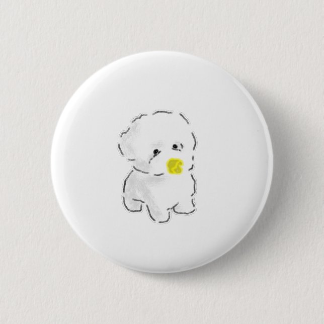 Cute Bichon Frise Dog Wearing Duck Bill Muzzle 2 Inch Round Button (Front)