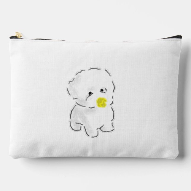 Cute Bichon Frise Dog Wearing Duck Bill Muzzle Accessory Pouch (Front)