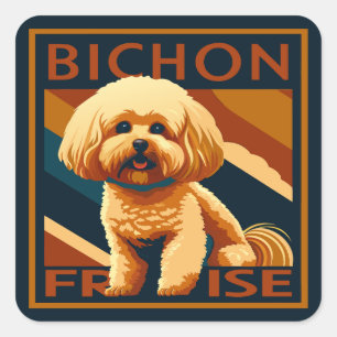 Cute Bichon Frise Puppy Dog Retro Poster Style Square Sticker