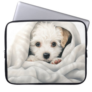 CUTE BICHON FRISE PUPPY IN BLANKET LAPTOP SLEEVE