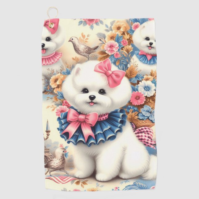 Cute Bichon Frisé Seamless Golf Towel (Front)