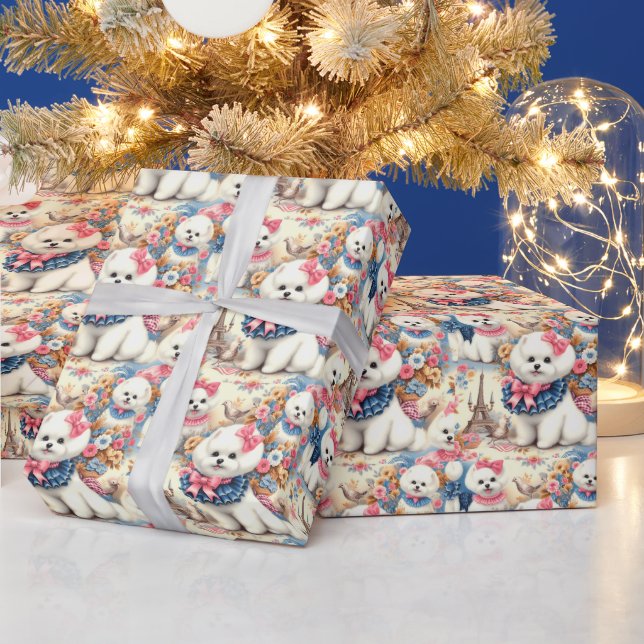 Cute Bichon Frisé Seamless Wrapping Paper (Holidays)
