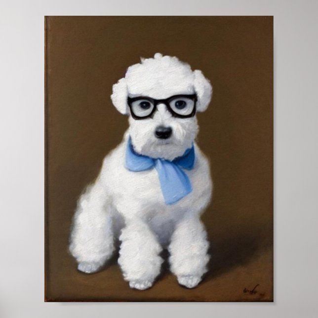 Cute Bichon Frisé Wearing Glasses Poster (Front)