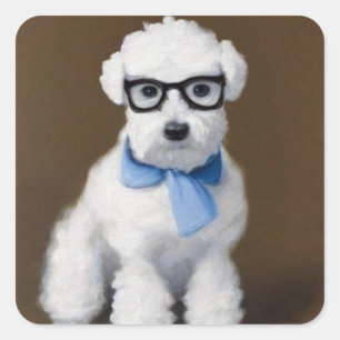 Cute Bichon Frisé Wearing Glasses Square Sticker