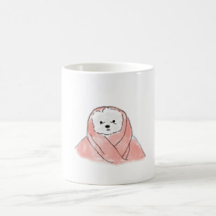 Cute Bichon Frise Wrapped in Pink Blanket Coffee Mug