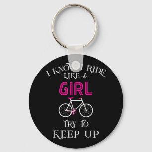 Cute Bicycle Bike Woman Girl Female Cyclist Keychain