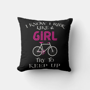 Cute Bicycle Bike Woman Girl Female Cyclist Throw Pillow