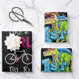 Cute Bicycle Bike Woman Girl Female Cyclist Wrapping Paper Sheet
