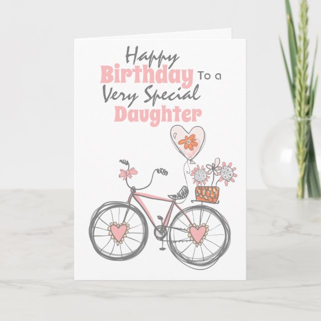 Cute bicycle flowers bunting gifts daughter modern card (Front)