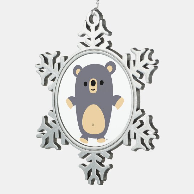 Cute Big Blue Cartoon Bear Pewter Ornament (Right)