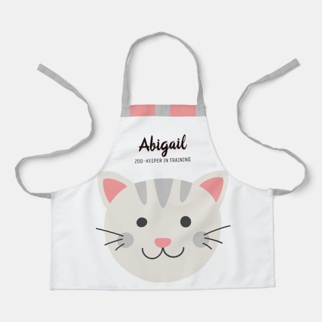 Cute BIG Cartoon Kitten Zoo Keeper in Training Apron (Front)