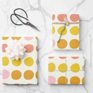 Cute Big Dots Pattern in Yellow Pink and Coral Wrapping Paper Sheet