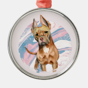 Cute Big Ears Pit Bull Terrier Dog Watercolor Metal Ornament